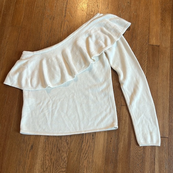 LPA Elegant Cream One-Shoulder Ruffle Sweater from Revolve - Picture 6 of 6